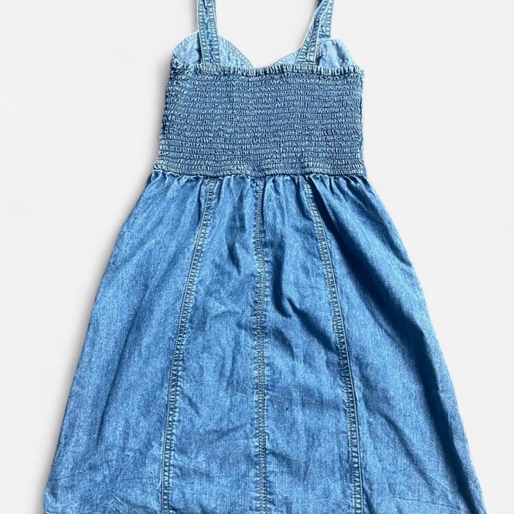 Japna Denim Y2K Coquette Casual Lightweight Dress w/ Pockets Sz XS Ribbed Back - Picture 3 of 6
